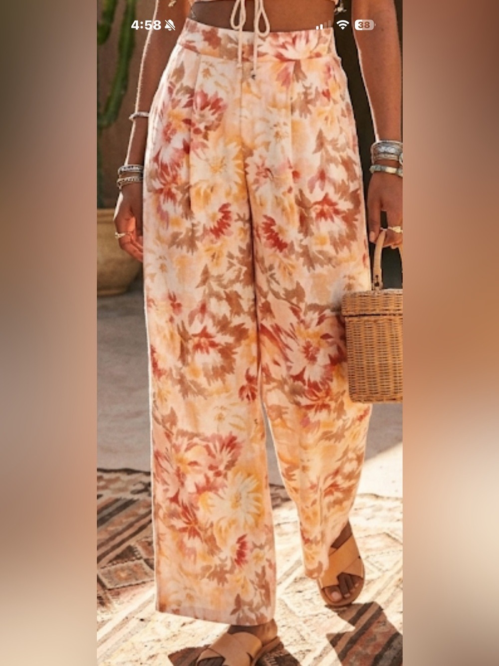 ABERCROMBIE & FITCH Orange Red Floral Linen Blend Wide Leg Pants Sz S
